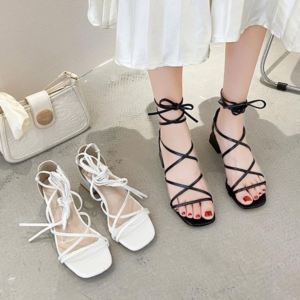 

sandals all-match female sandal fashion womens shoes 2021 cross cross-shoes strappy heels med open toe girls luxury gladiator beige lace, Black