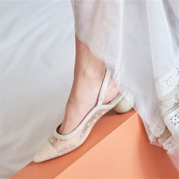 

dress shoes 2021 spring round heel slingbacks elegant nude black mesh pumps heart insert pointed toe women high heels
