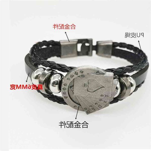 

fashionable luxury bracelet men's punk yiwu small commodity poker handmade leather, Golden;silver