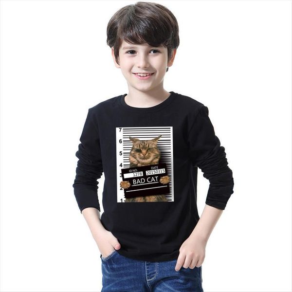 

bad cat boys funny long sleeve spring casual tee shirt kids cotton crime ps fashion kawaii t girls size 6, Blue