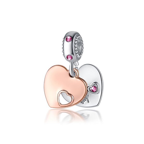 

fit pandora charm bracelet rose gold double heart dangle pendant european silver bead charms beads diy snake chain for women bangle & neckla, Black