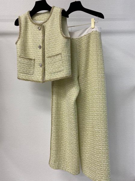 

women's two piece pants 2021 women fashion tweed suit vest + trousers 2-piece set 0630, White