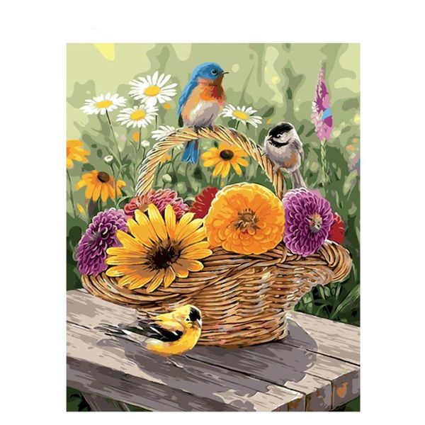 

paintings diy digital painting by numbers package flower basket and bird oil mural kits coloring wall art picture gift frameless