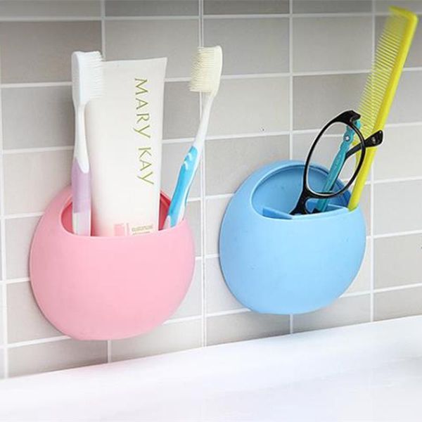 

romantic round shape many holes toothbrush holder makeup mirror organizer rack tooth brush shelf shaving razor storage bath accessory set