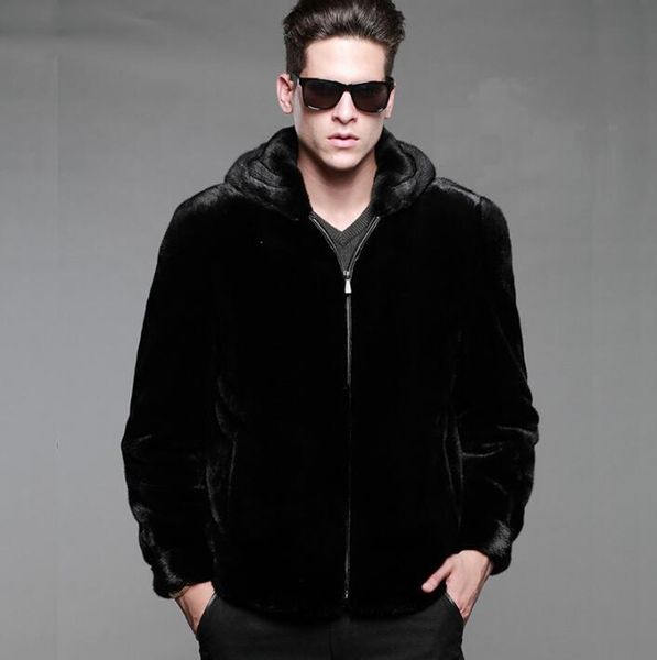 

men's fur & faux hooded mink leather jacket mens warm coat men loose jackets winter autumn thicken fashion zipper black