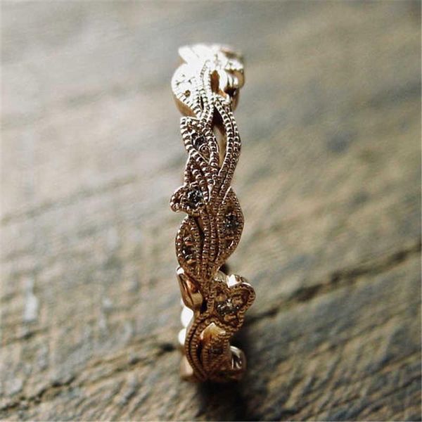 

wedding rings fashion flower ring gift vintage leafs buds rose gold jewelry women engagement, Slivery;golden