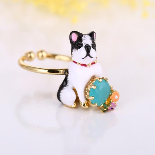 

wedding rings 2021 cute enamel dog gold brass metal adjustable women girls ladies gifts jewelry brand, Slivery;golden