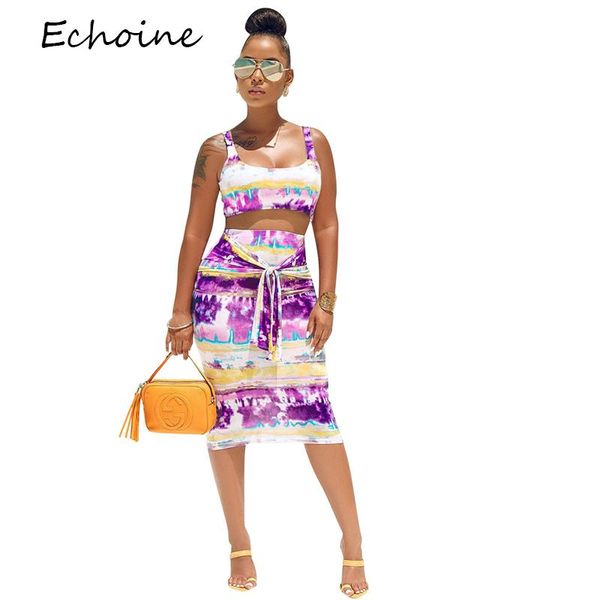 

echoine tie dye two piece set spaghetti straps crop + dress front bandage backless beach summer clothes for women women's pants, White
