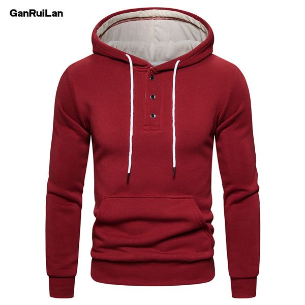 

spring men's sweatshirts fashion solid color simple hoodies male casual thick fleece men's hoodied b0942 210518, Black