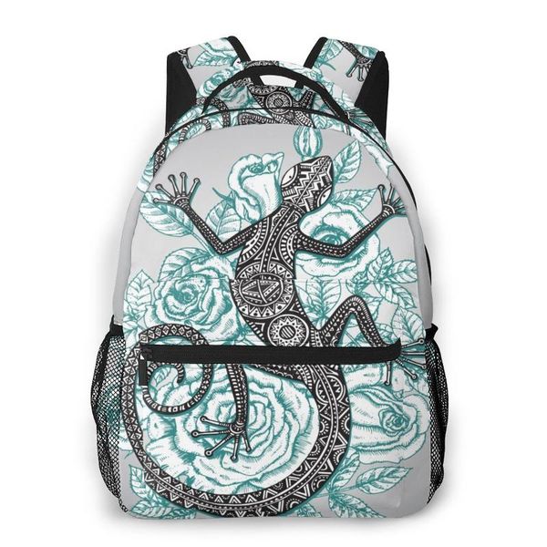 

backpack fashion 2021 ethnic tribal lizard with mint roses flowers