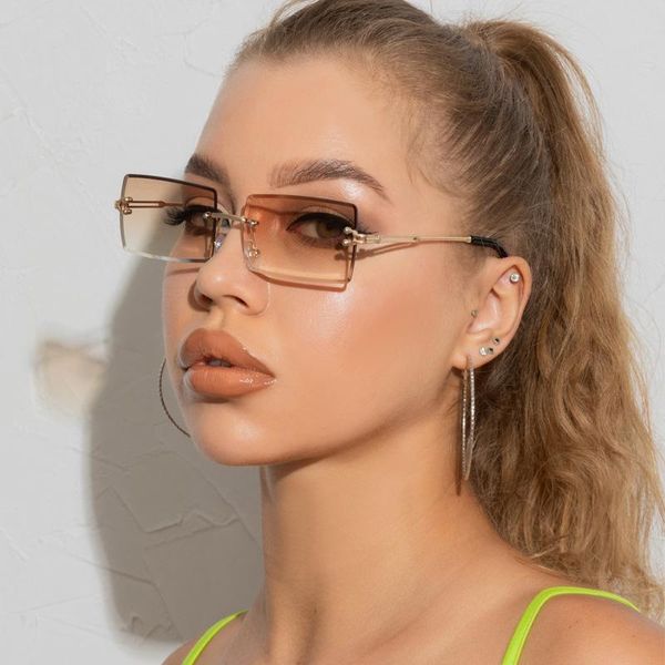 

sunglasses 2021 retro women brand designer fashion rimless gradient sun glasses shades cutting lens ladies frameless eyeglasses, White;black