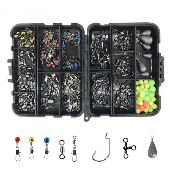 

176pcs fishing tackle box kit accessories including jig hooks sinker weights swivels snaps