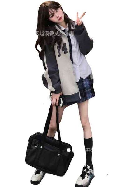 

2021ss autumn guochao f426 blue gray splicing thin sweater for men and women, Black