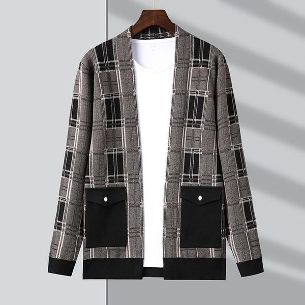 

men's sweaters japanese autum winter brand fashion knit street wear plaid cardigan men sweater casual trendy coats jacket clothing, White;black