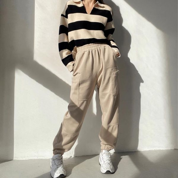 

women's pants & capris women pocket joggers cargo sweatpants, Black;white