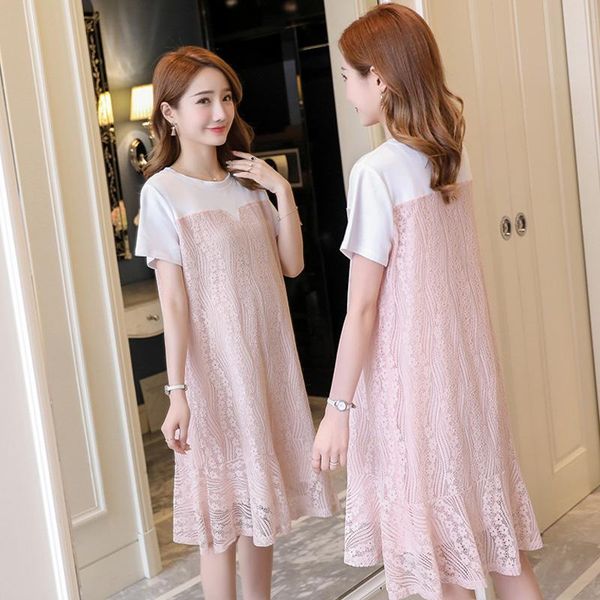 

maternity dresses sweet hollow out pink lace dress 2021 summer fashion clothes for pregnant women office work pregnancy clothing, White