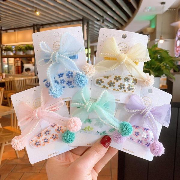 

hair accessories korean style girls net yarn bow hairpin floral water drop bb clip baby ball for children fashion, Slivery;white