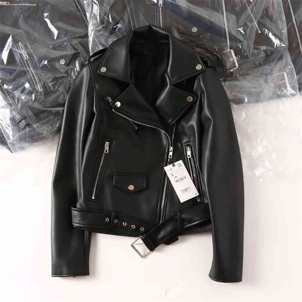 

leather jacket women spring autumn coat faux pu bike moto lady casual street outwear 210430, Black