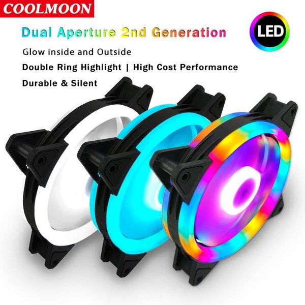 

led dual aperture pc case fan computer silent cooling radiator fans 120mm cpu cooler heatsink ventilador inside and outside & coolings