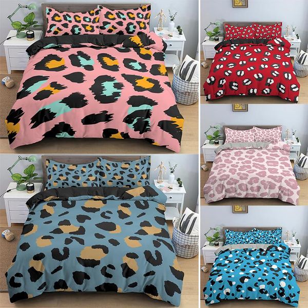 

single  king bedding set leopard print on colorful background multiple size duvet cover home textiles stylish 2/3pcs sets