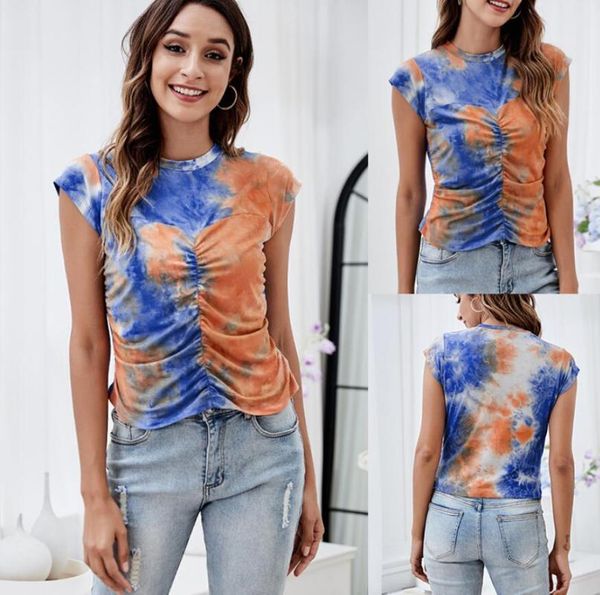 

women's t-shirt summer fashion tie-dye casual short close-fitting and get 6 pcs nose strip free, White