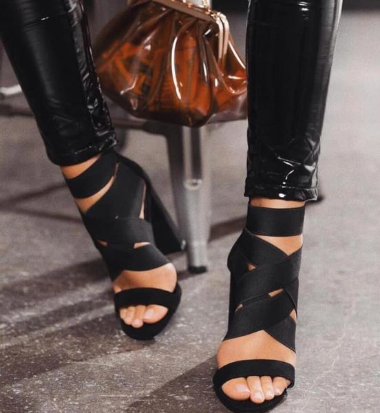 

dress shoes summer high heels women sandals gladiator block cross tied ladies black open toe roman zapatos mujer