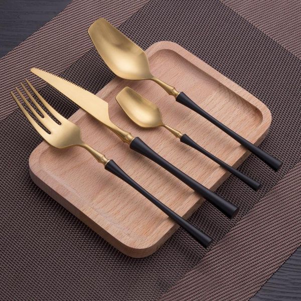 

dinnerware knives forks tea spoons set black gold tableware knife flatware party cutlery combination stainless steel sets