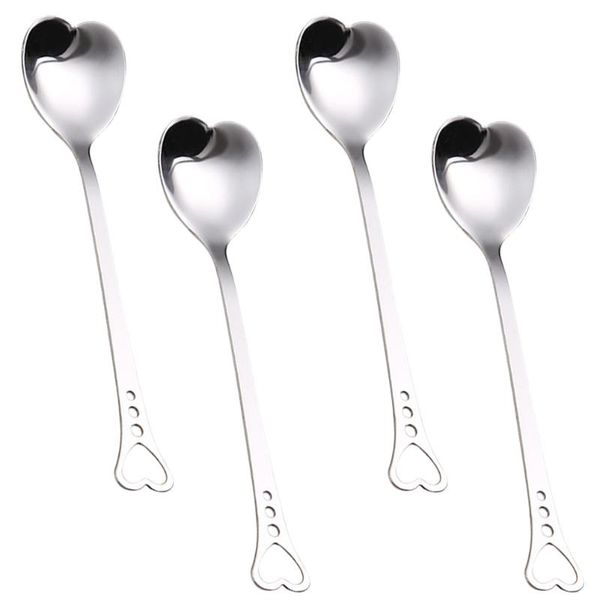

spoons 4pcs stainless steel heart shape scoop stirring spoon tableware for dessert cake coffee