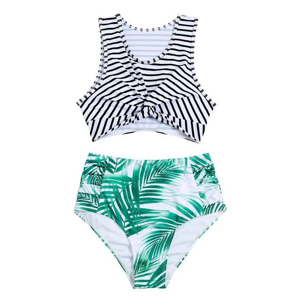 

women's swimwear two-piece women swimsuit high waist leaves print camisole beach dress lingerie set maillot de bain femme une piÃ¨ce 202, White;black