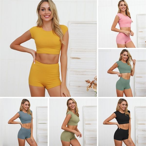 Link VIP per il cliente, 2 pezzi / set Tuta sportiva da donna Set da yoga Abbigliamento da allenamento in palestra Manica corta Fitness Crop Top Pantaloncini da corsa 210802