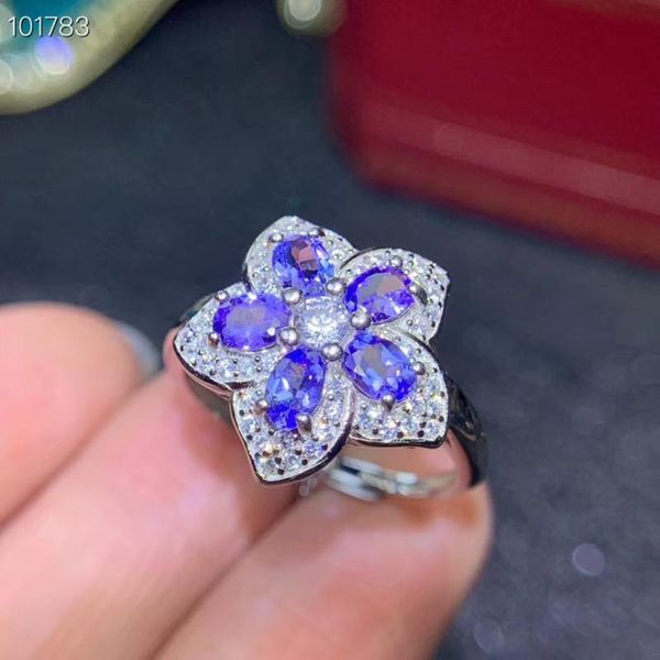

cluster rings gift real and natural tanzanite ring 925 sterling silver for men or women, Golden;silver