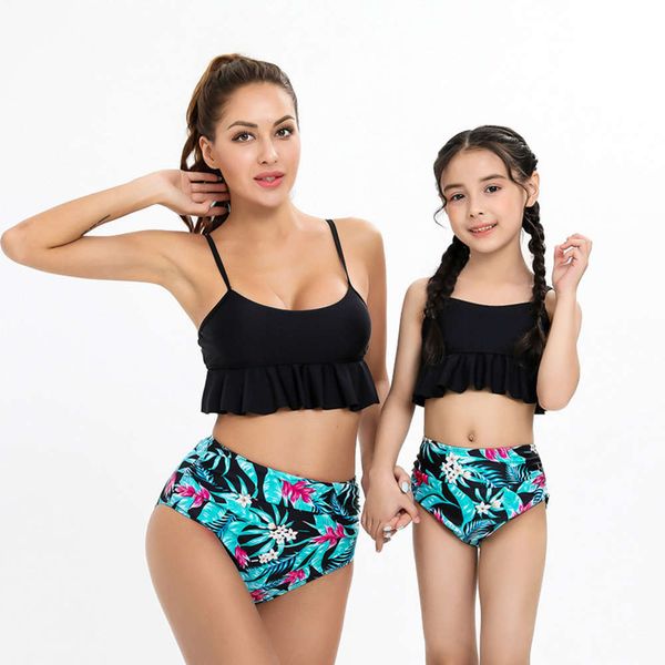 

bikini print split parent-child swimsuit, White;black