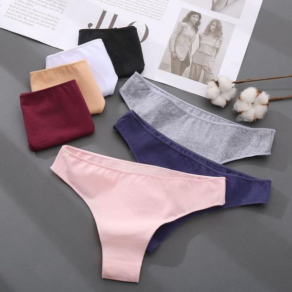 

women's panties pure color cotton v waist g-string women seamless pink for lady plus size brazilian, Black;pink