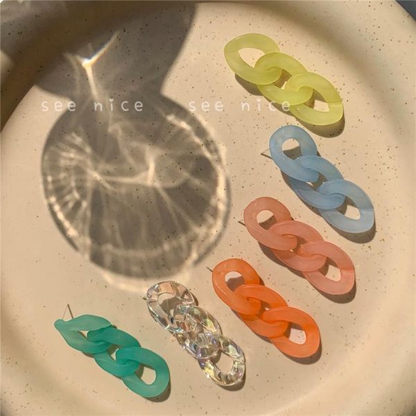 

dangle & chandelier vintage fashion acrylic chain jelly color drop earring trendy candy resin geometric for wwomen girl jewelry, Silver