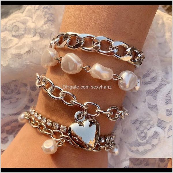

link, bracelets drop delivery 2021 jewelry temperament baroque shaped pearl bracelet hip hop peach heart chain set dgojs, Black