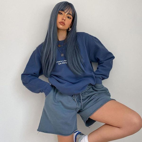 

women's hoodies & sweatshirts yiciya blue casual loose oversized sweatshirt women letter print long sleeve sweat shirt pullover ladies, Black