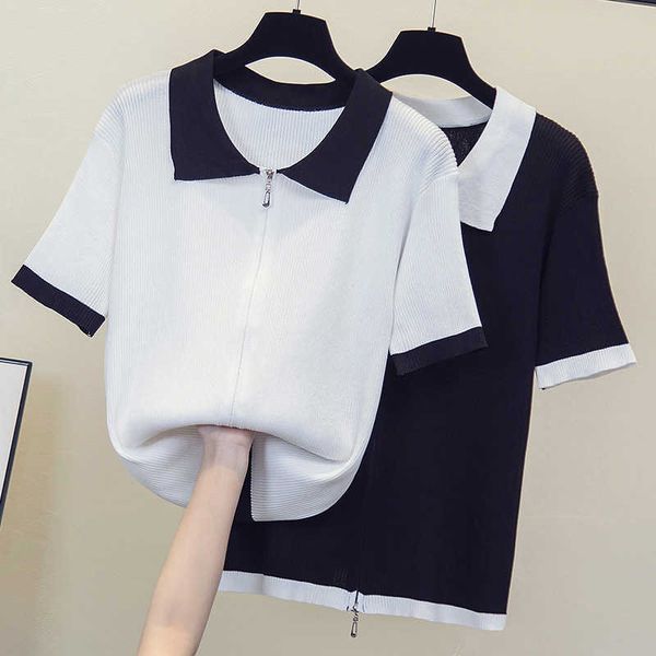 

summer oversized sweater cardigan women loose casual fashion zipper kint thin basic sweaters patchwork coat 210604, White