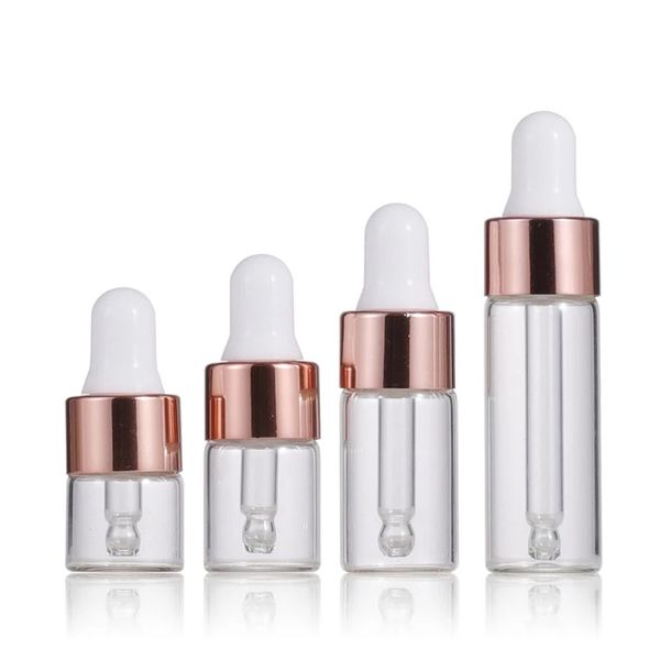 

1/2/3/5 ml clear glass essential oil aromatherapy dropper bottles rose gold cap reagent drop eye liquid pipette bottle