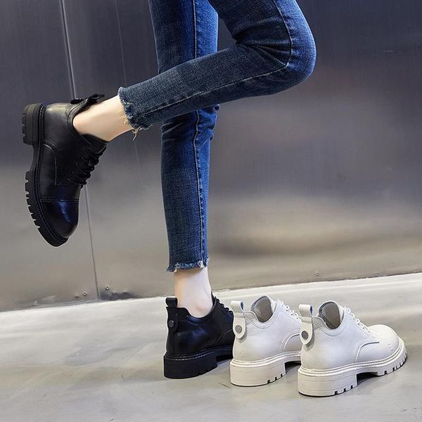 

dress shoes 2021 chucky platform loafers for women luxury genuinen leather lace up female shoe office autumn oxford, Black