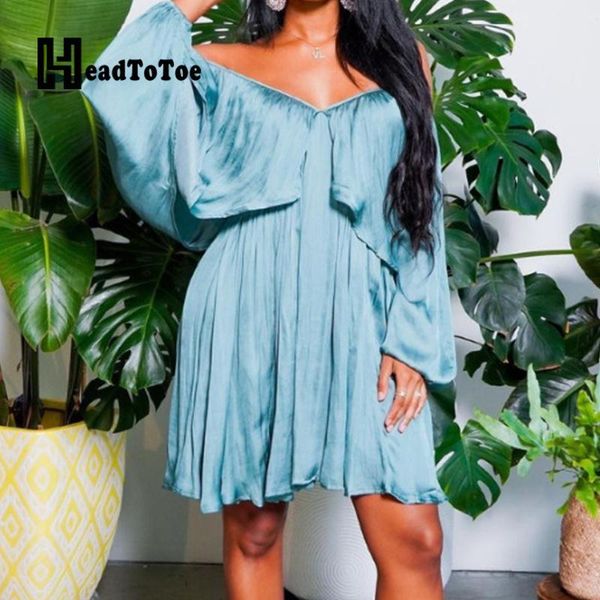 

casual dresses solid backs bright side fashion for women lantern mouw slash neck knee length loose skirt, Black;gray