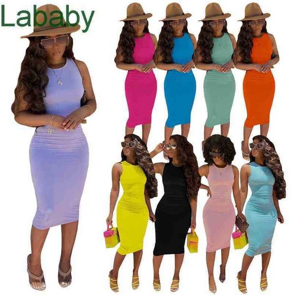 

women dresss designer slim sleeveless midi dress casual solid solour round neck summer hip skirt 9 colours, Black;gray