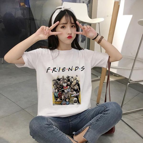 

showtly terror villain friends movie womens t shirts hipster o neck short sleeve aesthetic plus size graphic fashion cool casual, White