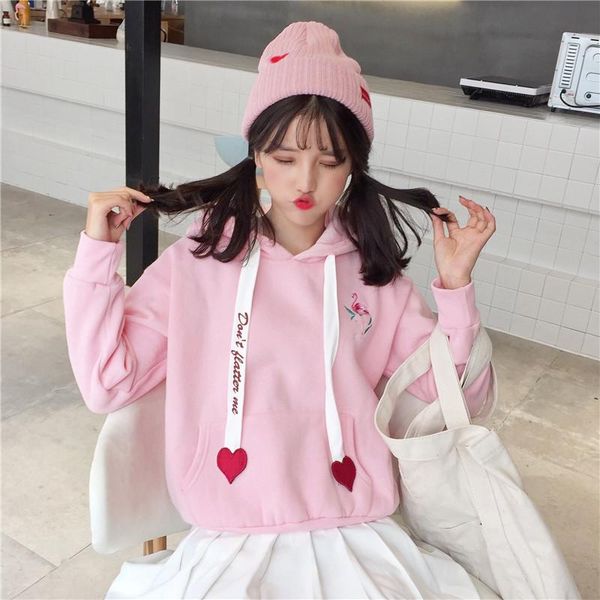 

women's hoodies & sweatshirts winter arrival korean harajuku college wind loose student embroidery women hooded plus velvet clothes, Black