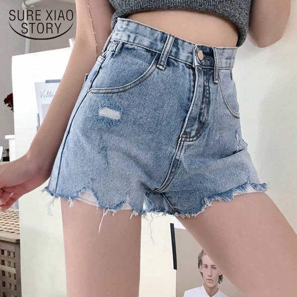 

fashion women pants high waist jeans hole button fly shorts straight office lady blue ripped jeans for women 3664 50 210527