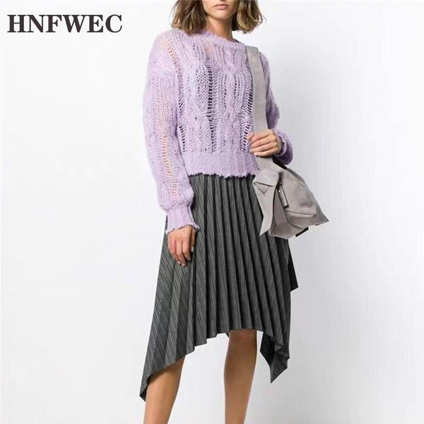 

women's sweaters turtleneck lantern sleeves striped hollow out full high waist pullover short knitting sweater v520, White;black