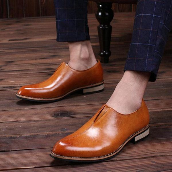 

dress shoes men's business pointed 37-45 formal wedding england retro leather loafers a53-58, Black