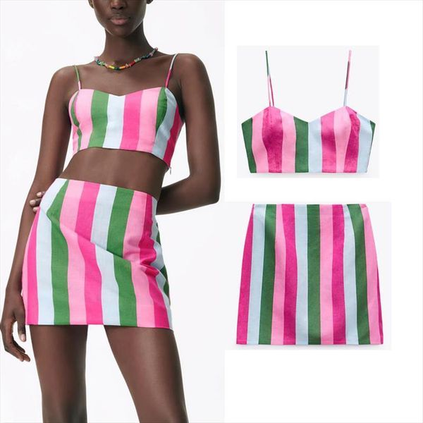 

za summer striped mini fashion women skirt vintage colorful high waist wrap club elegant feminine suits, Black