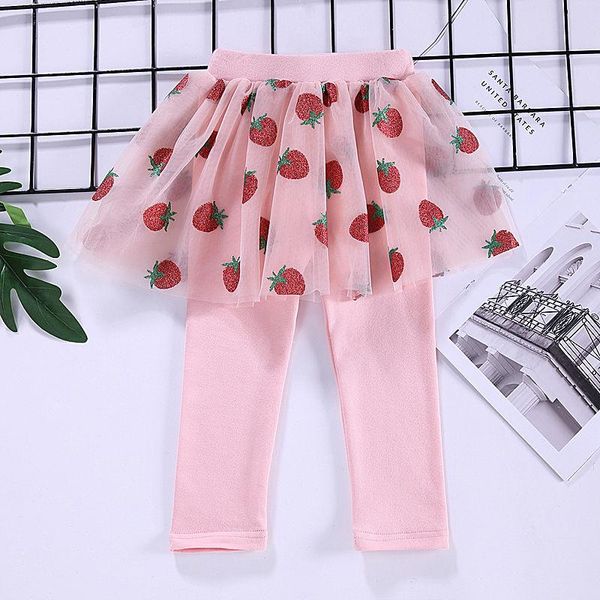 

trousers girls skirt leggings autumn outer wear baby fake two-piece cotton sport pants kids princess sweet strawberry culottes, Blue
