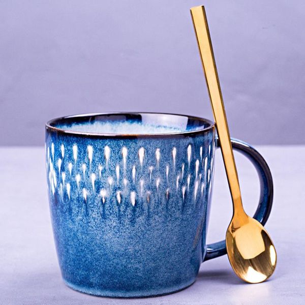 

mugs creative nordic ceramic water cup with gold color stainless steel spoon retro mug personality office suitable for coffee tea