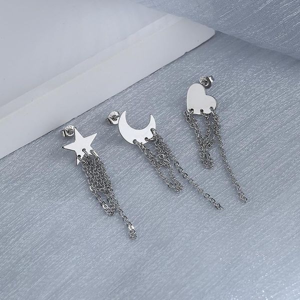 

dangle & chandelier tassel long chain star heart drop earring for women girls wedding party elegant birthday jewelry gift, Silver